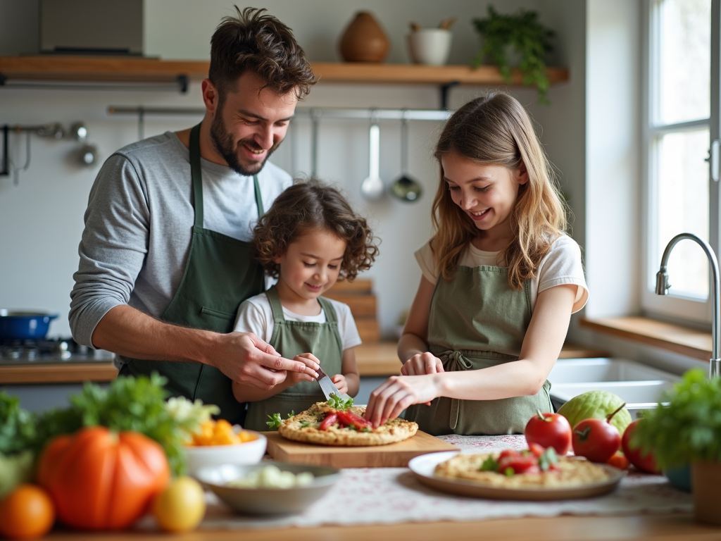 Familie kocht gemeinsam in der Küche.