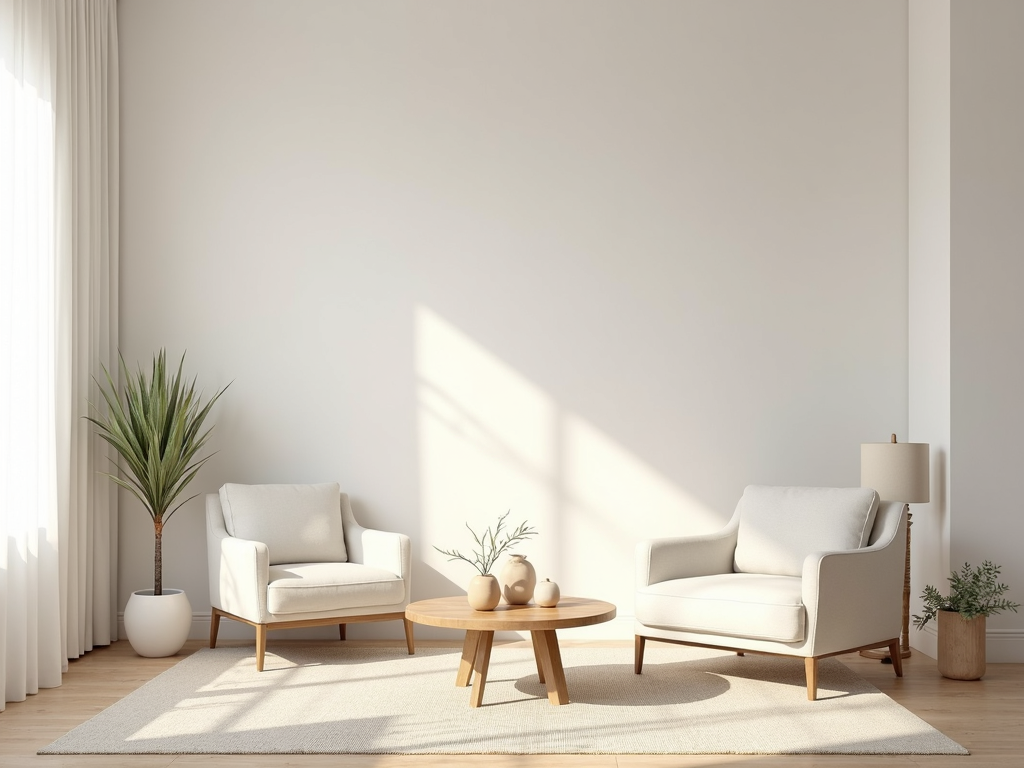 Ein ruhiges Wohnzimmer mit minimaler Einrichtung und natürlichem Licht