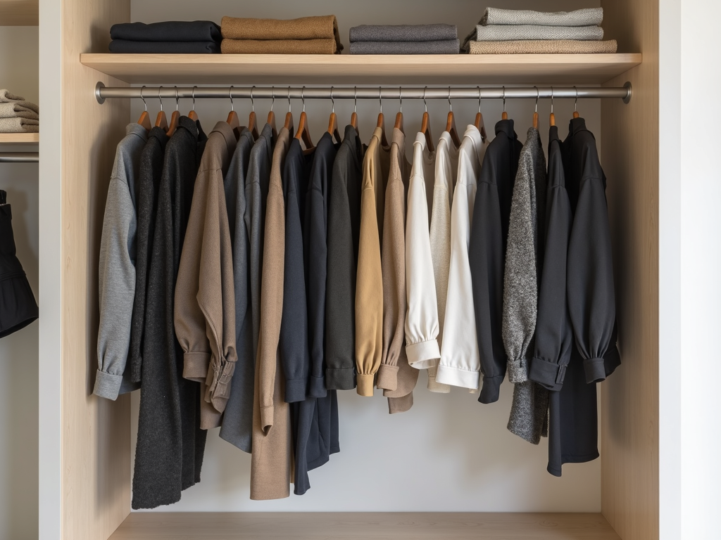 Minimalistischer Kleiderschrank mit wenigen, sorgfältig ausgewählten Kleidungsstücken