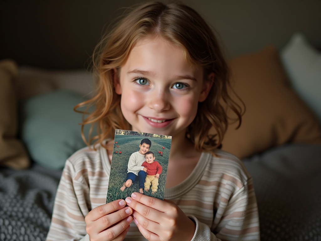Eine Person hält ein geschätztes Besitztum, wie ein Familienfoto oder ein Kindheitsspielzeug, mit einem nachdenklichen Ausdruck.