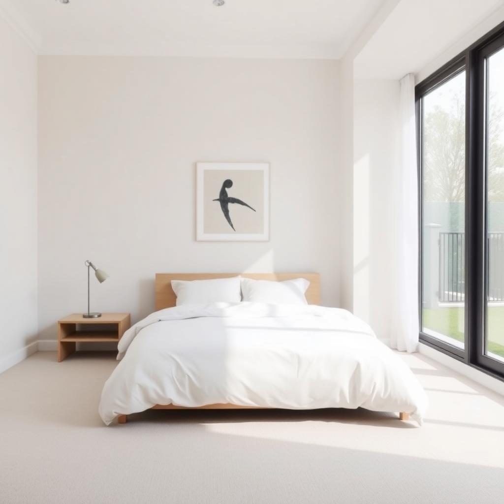 Ein minimalistisches Schlafzimmer mit wenigen Möbeln
