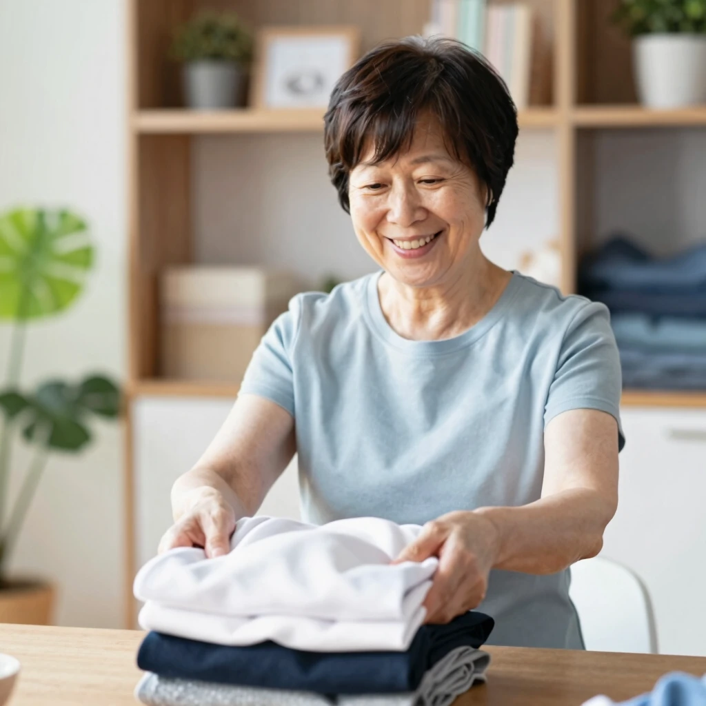 Marie Kondo faltet Kleidung nach ihrer KonMari-Methode