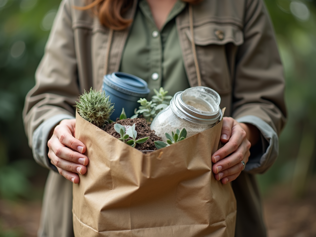 Eine Person, die alte Gegenstände recycelt oder spendet, um Nachhaltigkeit zu fördern