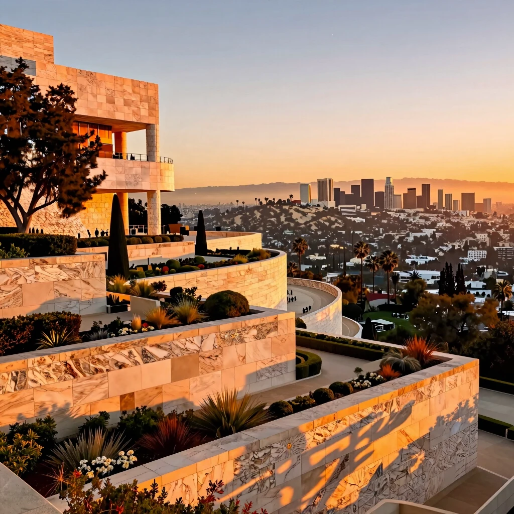 Das Getty Center in Los Angeles bei Sonnenuntergang