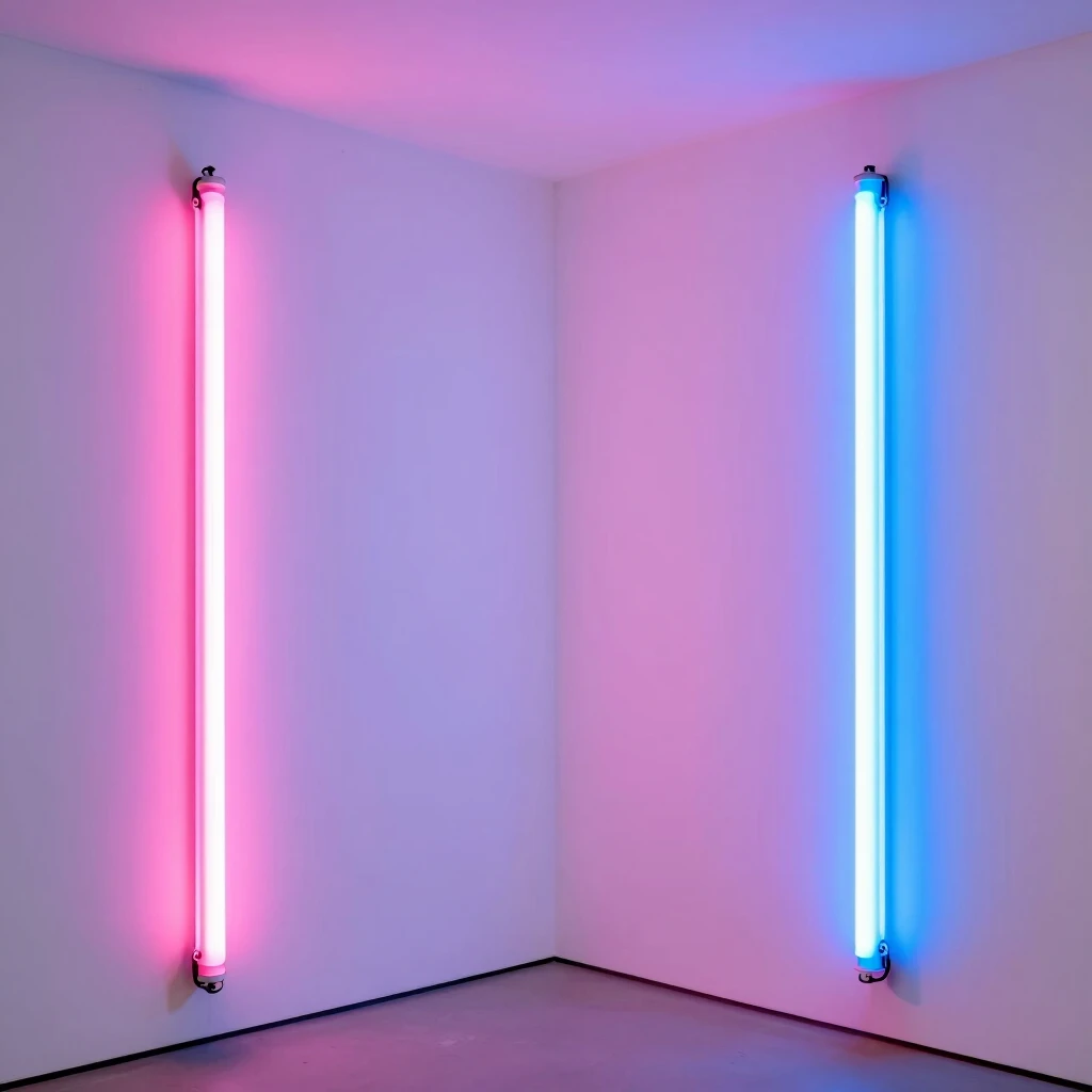 Neonlicht-Installation von Dan Flavin in Rosa und Blau