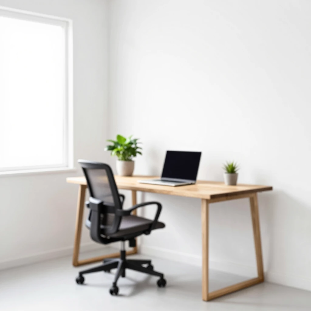 Minimalistisches Home Office mit klarem Schreibtisch und natürlichem Licht