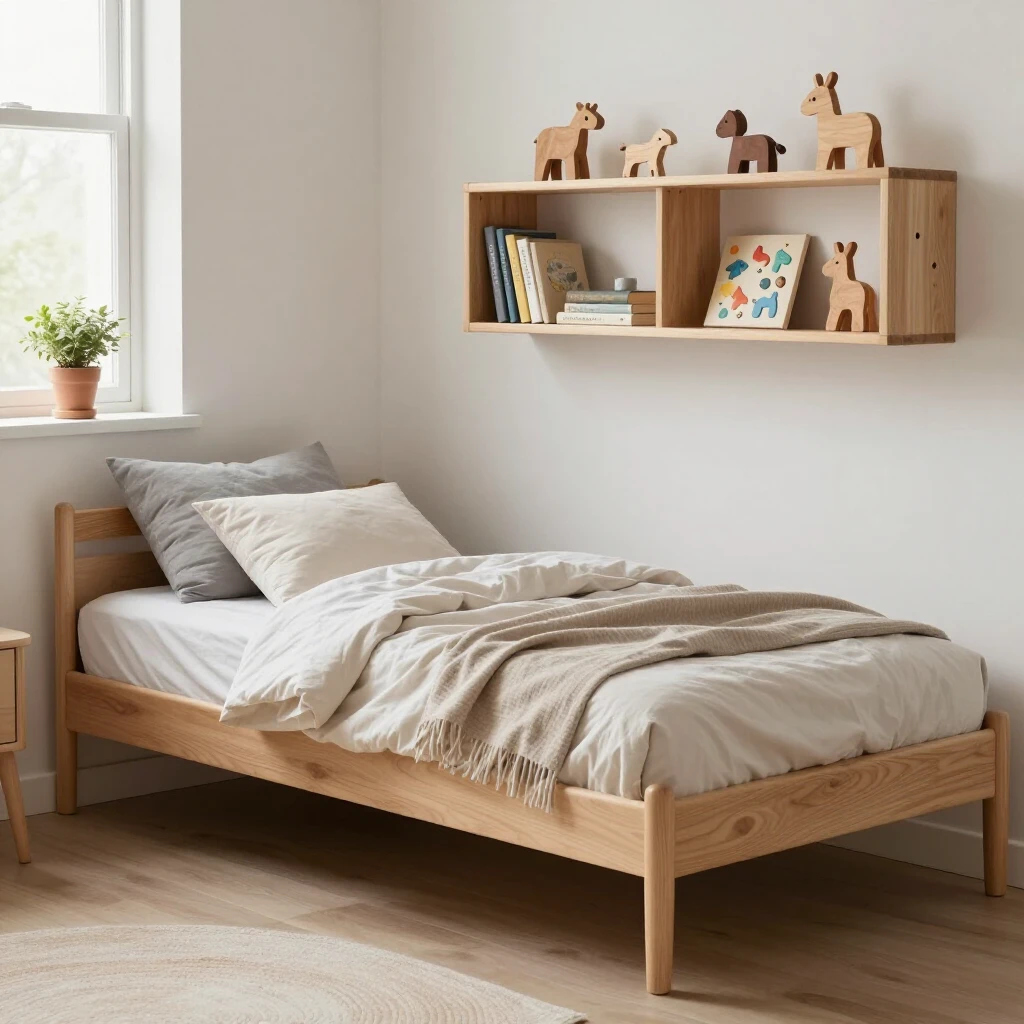 Ein minimalistisches Kinderzimmer mit wenigen, ausgewählten Spielsachen und viel Platz zum Spielen