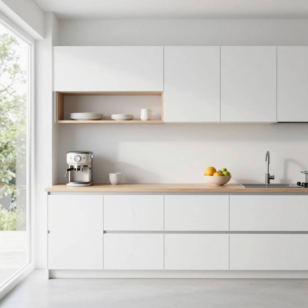 Einfache minimalistische Küche mit Holzakzenten