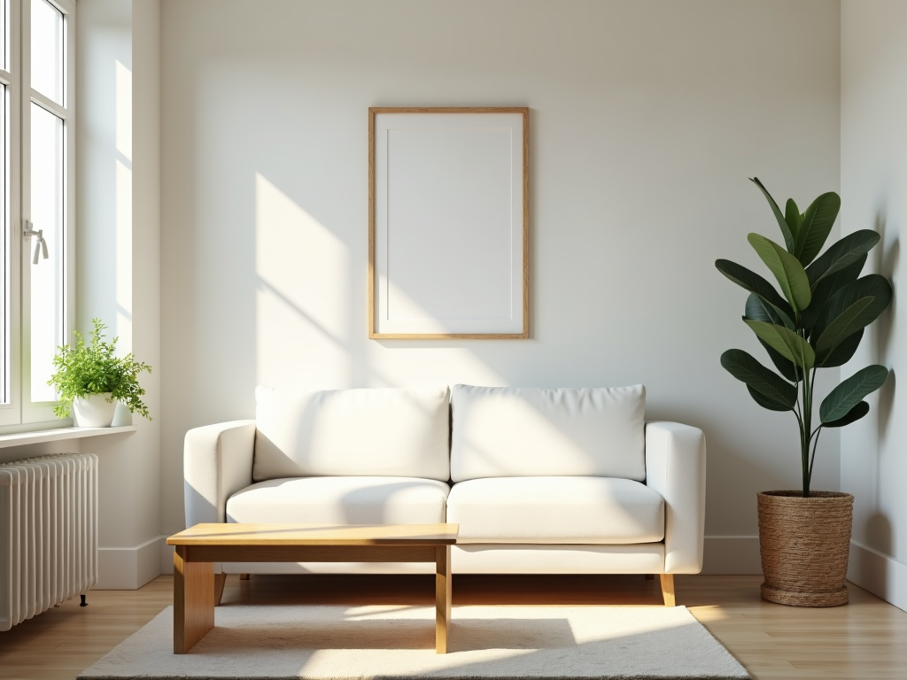Ein minimalistisches Wohnzimmer mit natürlichem Licht