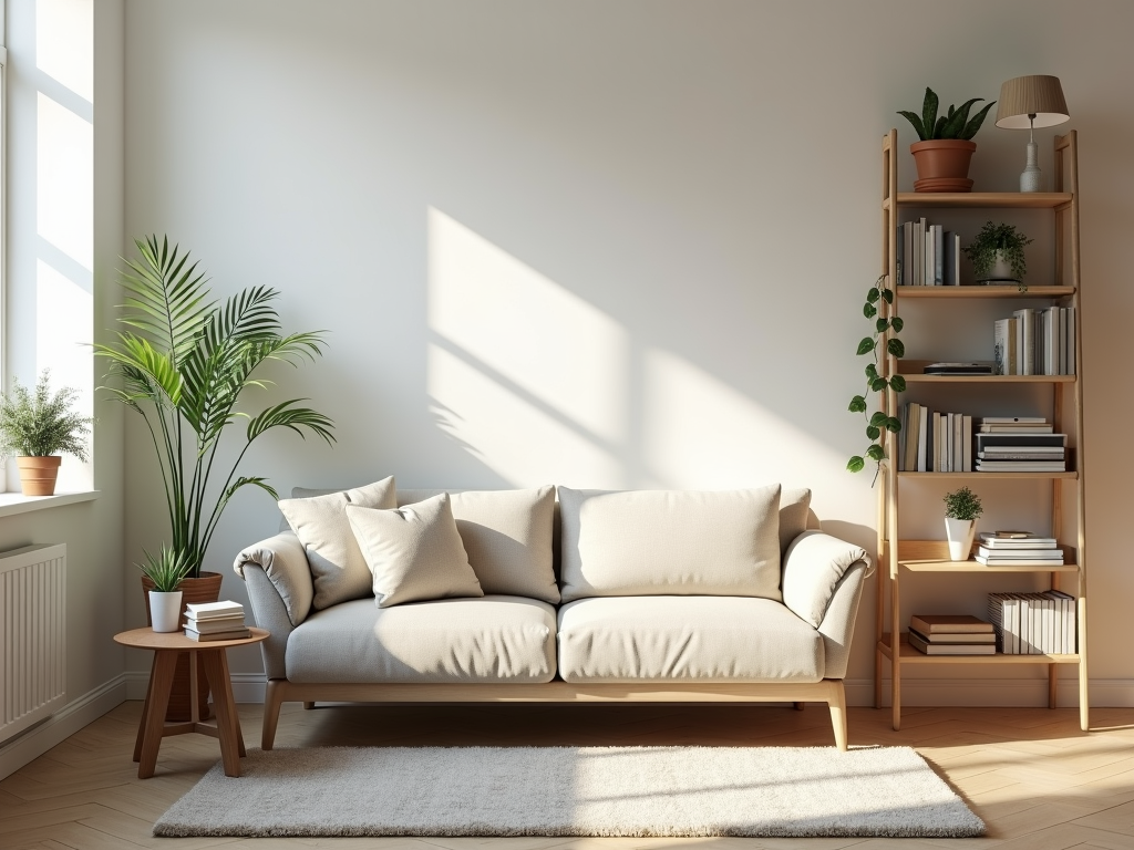 Ein aufgeräumtes Wohnzimmer mit minimalistischem Design