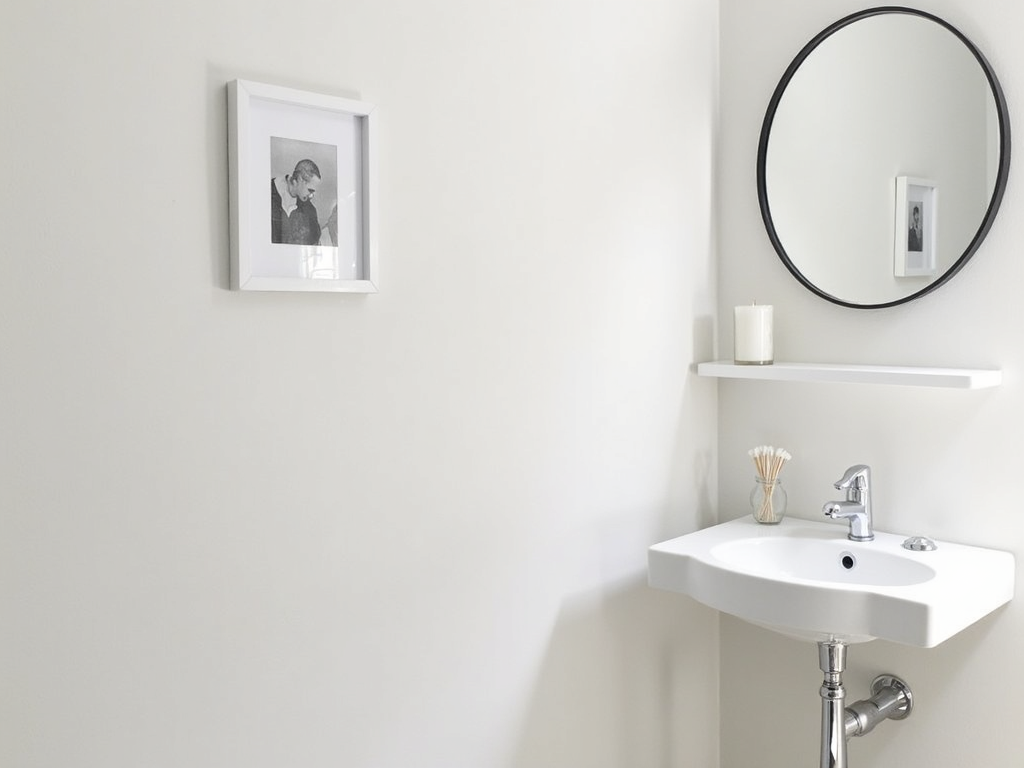 Minimalistische Dusche mit weißen Fliesen und Holzsitz