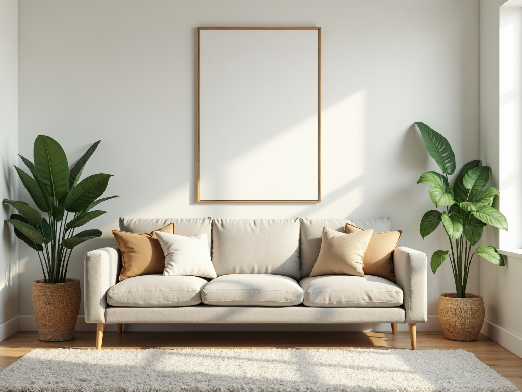 Ein aufgeräumtes Wohnzimmer mit minimaler Dekoration